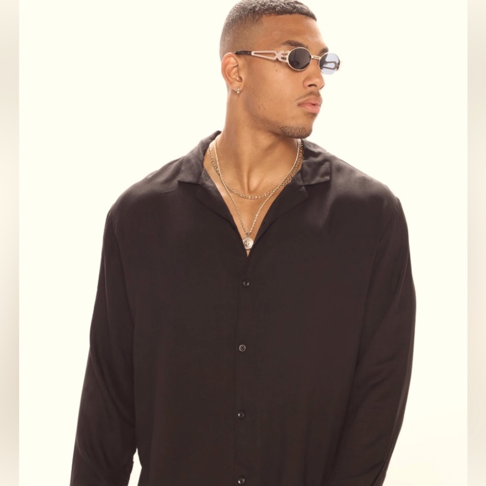FASHIONNOVA MEN DAWSON LONG SLEEVE WOVEN TOP